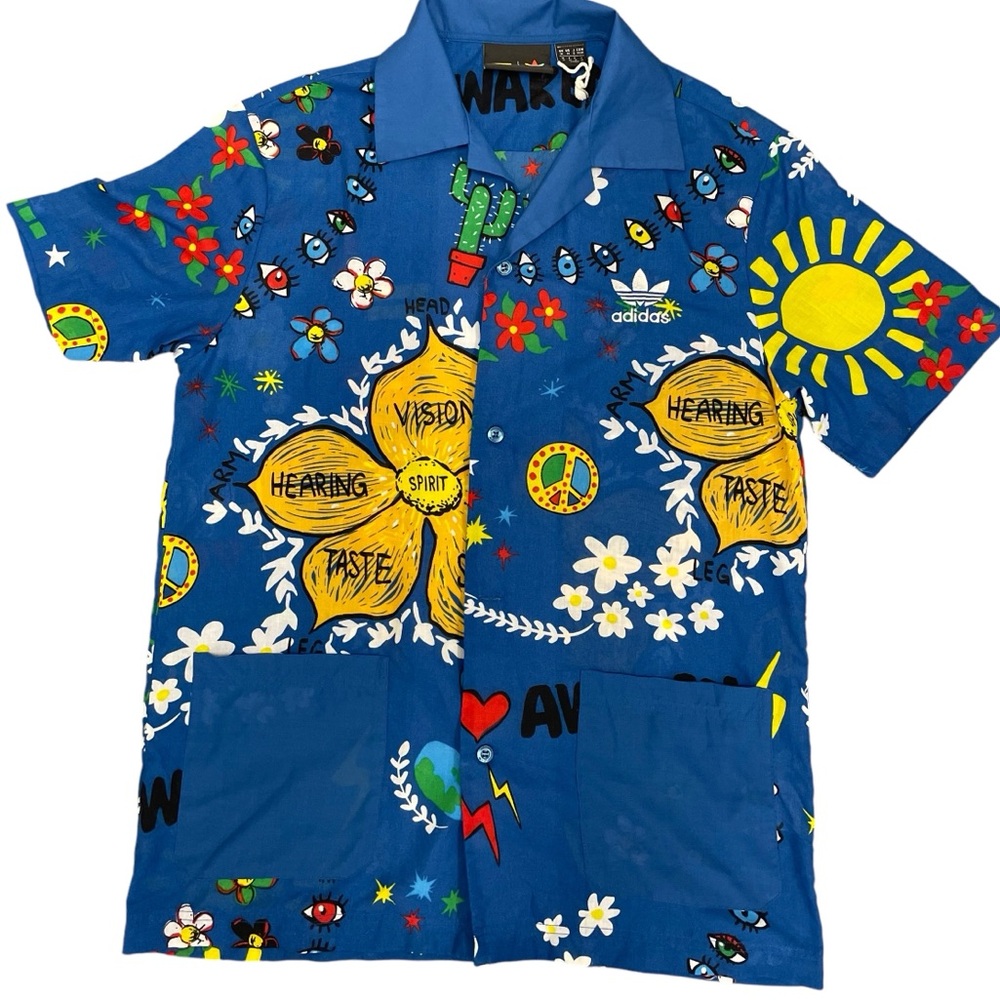 adidas Blue Graphic Casual Button Down Shirt